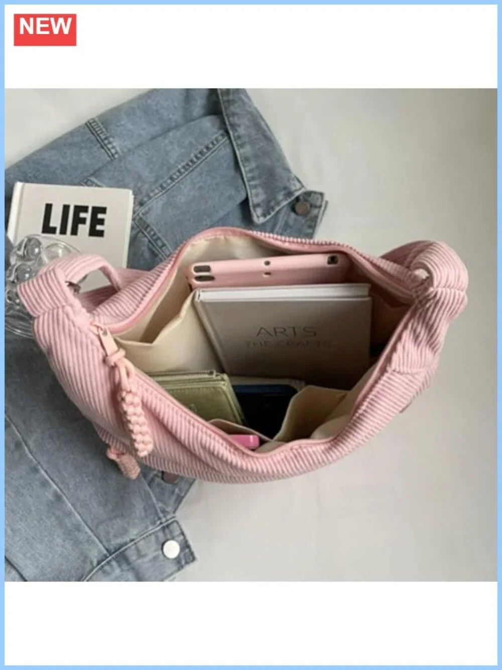 Corduroy Hobo Bag Crescent Shoulder Crossbody Purse Wide Strap Unisex